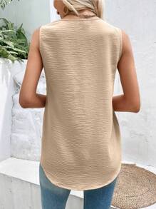 SHEIN LUNE Solid Fold Pleated Detail Square Neck Sleeveless Blouse - Apricot - View 6