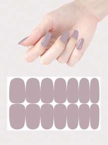Solid Color Nail Polish Strips, 1sheet Nail Art Sticker & 1pc Nail File, Manicure Kits for Women Girls - Grey - View 1