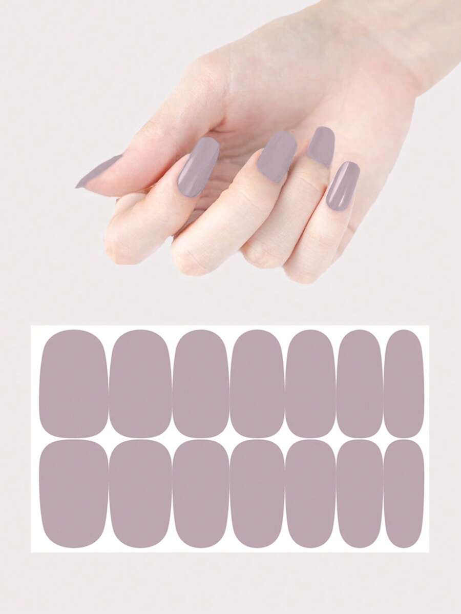 Solid Color Nail Polish Strips, 1sheet Nail Art Sticker & 1pc Nail File, Manicure Kits for Women Girls - Grey - View 1