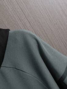 男士字母圖案插肩袖抽繩連帽T恤 - 深灰色 - 查看 3