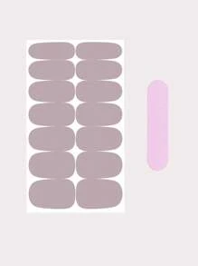 Solid Color Nail Polish Strips, 1sheet Nail Art Sticker & 1pc Nail File, Manicure Kits for Women Girls - Grey - View 2
