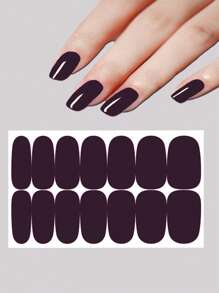 Solid Color Nail Polish Strips, 1sheet Nail Art Sticker & 1pc Nail File, Manicure Kits for Women Girls - Burgundy - View 2