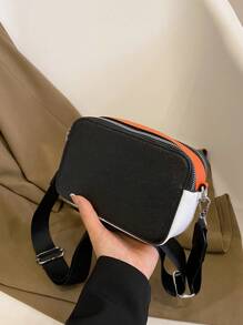 迷你方包撞色帶拉鍊PU皮革時尚 - 彩色 - 查看 1