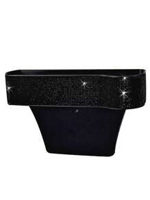 1pc Rhinestone Decor Car Seat Slot Storage Box - Black - View 2