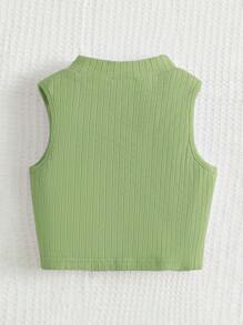 SHEIN Young Girl Bear Patched Mock Neck Tank Top - Lime Green - View 2