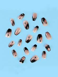 使用 24入組長棺材 3D 蝴蝶結星空裝飾全罩按壓式假指甲套件升級您的造型 - 彩色 - 查看 5