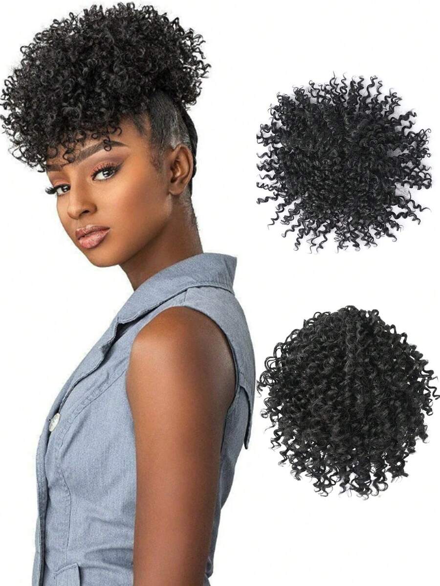 Afro Phồng Dây Rút Đuôi Ngựa Cực Ngắn Tổng Hợp Phần Mở Rộng Cho Nữ - màu đen - Xem 1