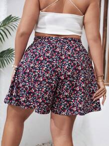 SHEIN VCAY Quần Short kích thước lớn Họa tiết hoa Boho - Nhiều màu - Xem 2