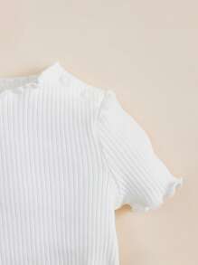 SHEIN Sơ sinh Em bé Cô gái , Lấy cảm hứng từ kỳ nghỉ , Thoải mái , Đúng mốt , Linh hoạt , Dễ thương Và Mềm mại Mùa hè Trắng In Áo & Màu hồng Hoa Lỏng lẻo Bộ quần short - Nhiều màu - Xem 3