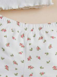 SHEIN Sơ sinh Em bé Cô gái , Lấy cảm hứng từ kỳ nghỉ , Thoải mái , Đúng mốt , Linh hoạt , Dễ thương Và Mềm mại Mùa hè Trắng In Áo & Màu hồng Hoa Lỏng lẻo Bộ quần short - Nhiều màu - Xem 4