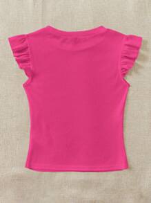 Soleia WYWH Vacation Ruffle Trim Ribbed Knit Pink Tee - Hot Pink - View 2