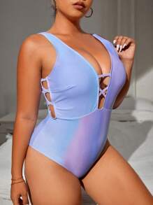 SHEIN Swim Curve Cộng với kích thước một mảnh Cắt ra Ombre - Nhiều màu - Xem 5