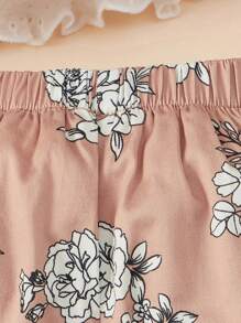 SHEIN cái/bộ Áo sơ sinh bé gái mềm mại, giản dị, thoải mái, thời trang, ngắn gọn, thiết thực, áo xếp nếp thêu dệt màu trắng với quần soóc in hình và băng đô in hình đàn hồi - Nhiều màu - Xem 4