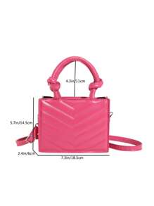 Mini Minimalist V-Shaped Quilted Design Double Handle Handheld Square Bag - Hot Pink - View 3
