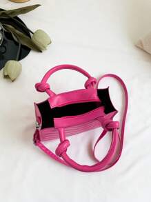 Mini Minimalist V-Shaped Quilted Design Double Handle Handheld Square Bag - Hot Pink - View 5
