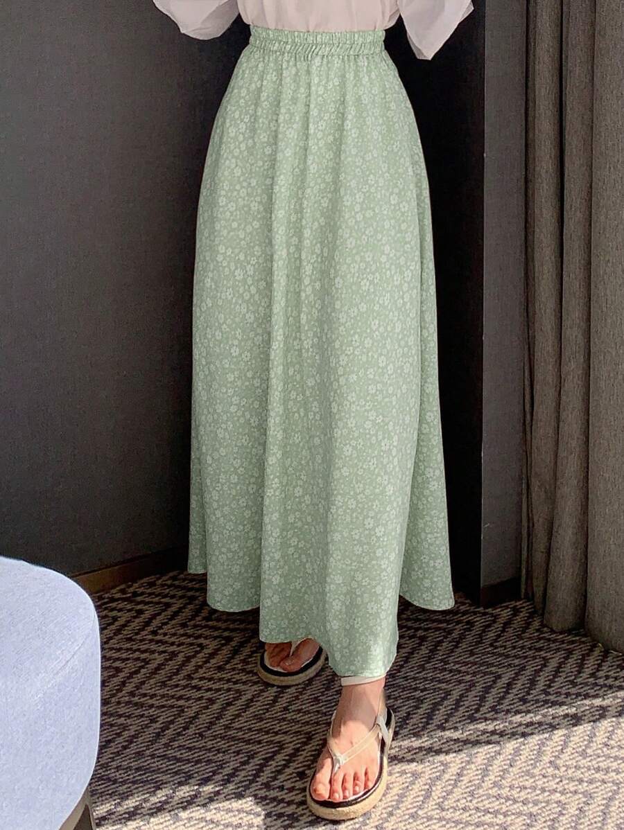 DAZY In hoa Ditsy Eo đàn hồi Váy - Màu xanh Bạc hà - Xem 1