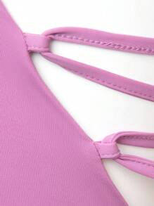 L'Amorae 夏季度假系带露背阔腿吊带连体裤 - 紫色 - 查看 8