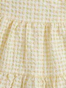 SHEIN 嬰兒嬰兒格紋印花彼得潘領泡泡袖荷葉邊洋裝