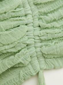 Hauture Drawstring Ruched Lantern Sleeve Crop Top - Mint Green - View 6