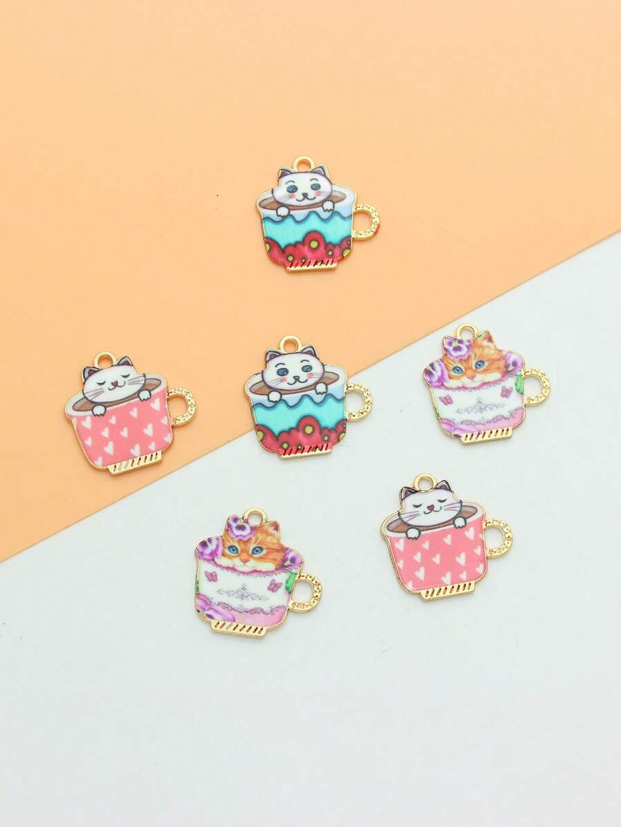 6 cái Chai nhỏ giọt dầu dễ thương Cat Design DIY Mặt dây chuyền cho phụ nữ để làm đồ trang sức DIY - Nhiều màu - Xem 1