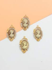 4入組復古水鑽裝飾人物圖案DIY吊墜適合女士DIY首飾製作 - 咖啡棕 - 查看 1