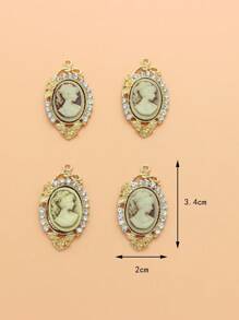 4入組復古水鑽裝飾人物圖案DIY吊墜適合女士DIY首飾製作 - 咖啡棕 - 查看 3
