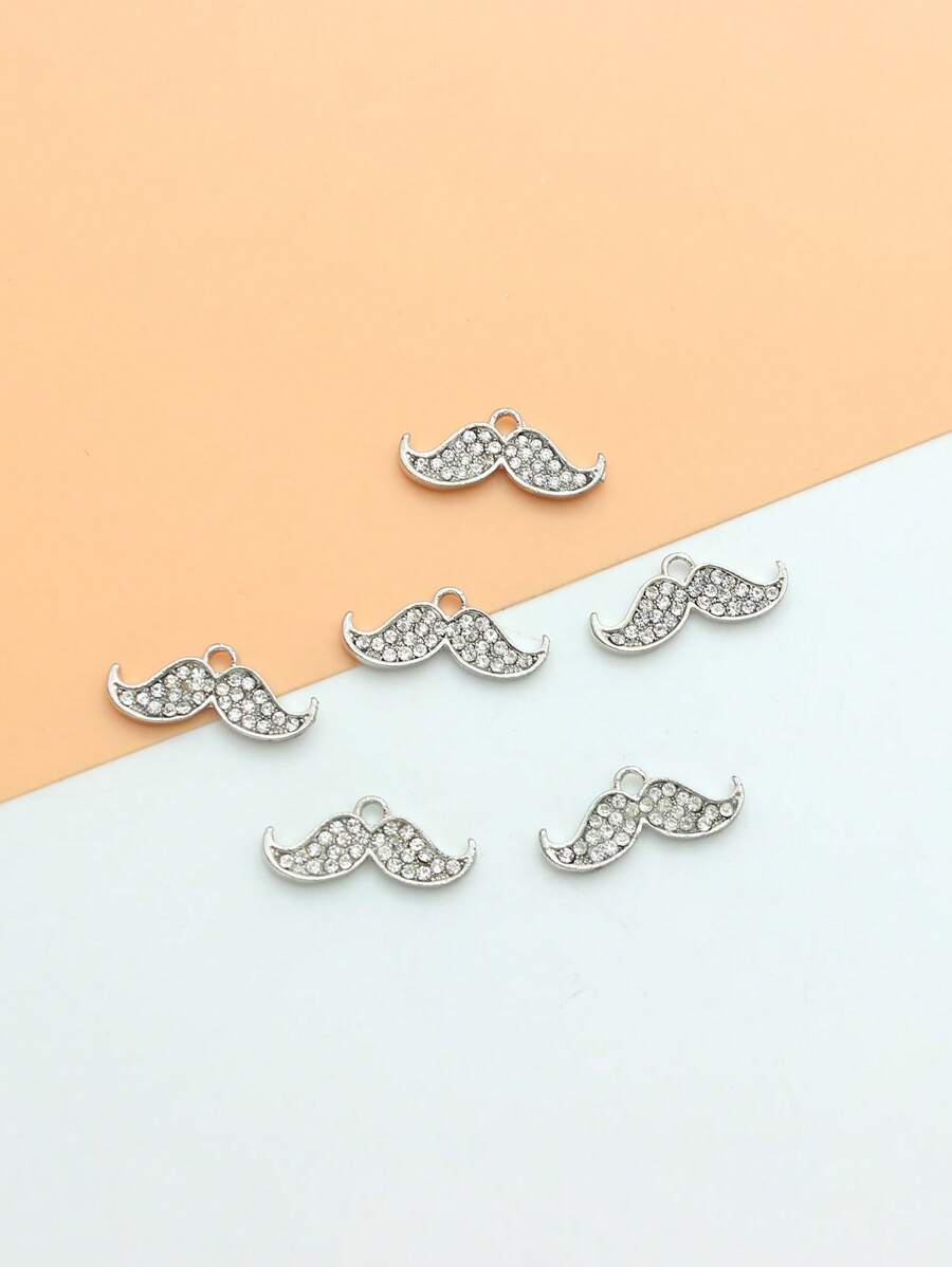 6pcs Fashion Rhinestone Decor Beard Design DIY Pendants For Women For DIY Jewelry Making - Silver - View 1