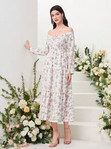 Mulvari 印花後背繫帶荷葉邊連衣裙 - 彩色 - 查看 1