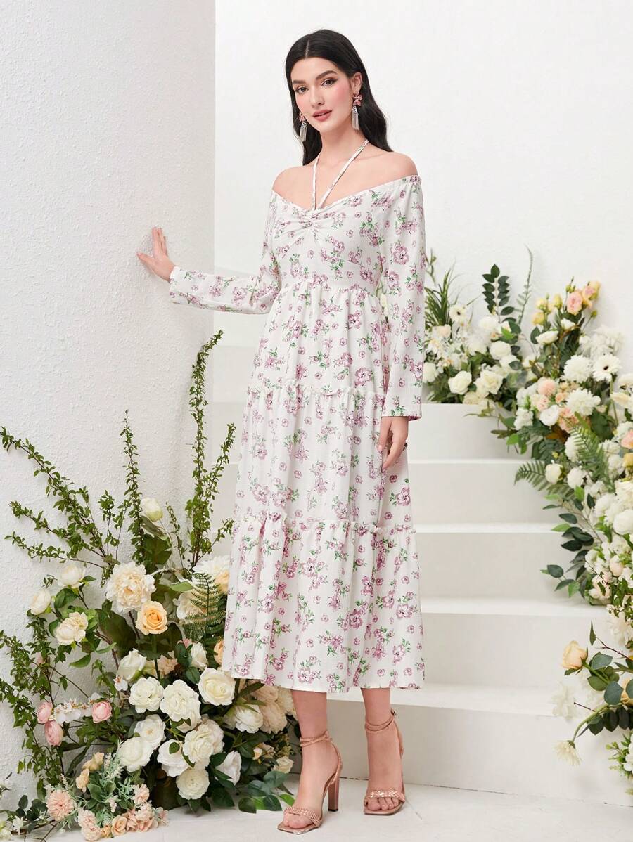 Mulvari 印花後背繫帶荷葉邊連衣裙 - 彩色 - 查看 1