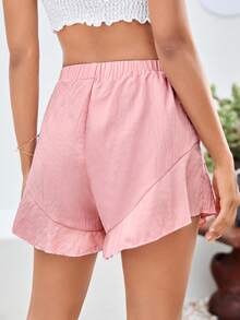 SHEIN VCAY Shorts de cintura con cordón bajo con fruncido - Rosa Pálido - Ver 2