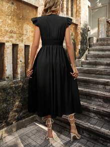 SHEIN Clasi 荷葉邊紐扣細節洋裝 - 黑色 - 查看 2