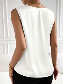 EMERY ROSE Solid V Neck Satin Sleeveless Blouse For Holiday Party Clothes