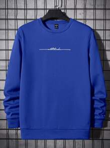 Manfinity VCAY 男士休闲字母印花圆领运动衫，秋冬 - 寶藍色 - 查看 1