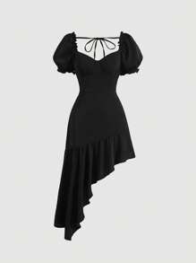 SHEIN MOD Tie Backless Asymmetrical Hem Dress - Black - View 1