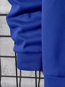 Manfinity VCAY 男士休闲字母印花圆领运动衫，秋冬 - 寶藍色 - 查看 3