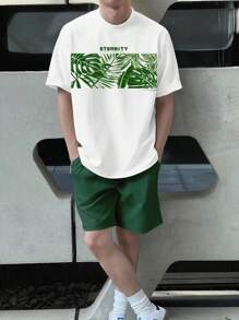 Manfinity Chillmode Bộ hai mảnh Nam Dây kéo Lá thư Nhiệt đới Boho - Nhiều màu - Xem 1