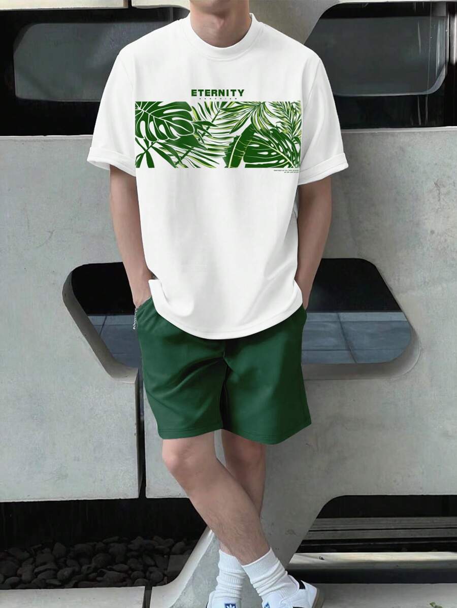 Manfinity Chillmode Bộ hai mảnh Nam Dây kéo Lá thư Nhiệt đới Boho - Nhiều màu - Xem 1