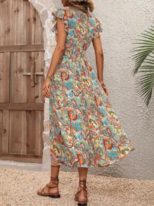 SHEIN VCAY Paisley Print Butterfly Sleeve Dress - Multicolor - View 2