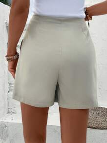 SHEIN Clasi 高腰紐扣細節圍裹下擺裙裤 - 淺灰色 - 查看 2