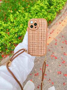 格紋圖案手機外殼附帶繩子 - 棕色 - 查看 3