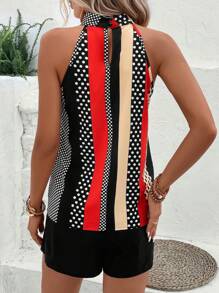 SHEIN Clasi 波點圖案掛脖上衣和短褲 - 彩色 - 查看 2