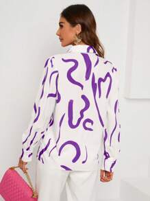 SHEIN BIZwear Graphic Print Button Front Shirt Workwear - White - View 2