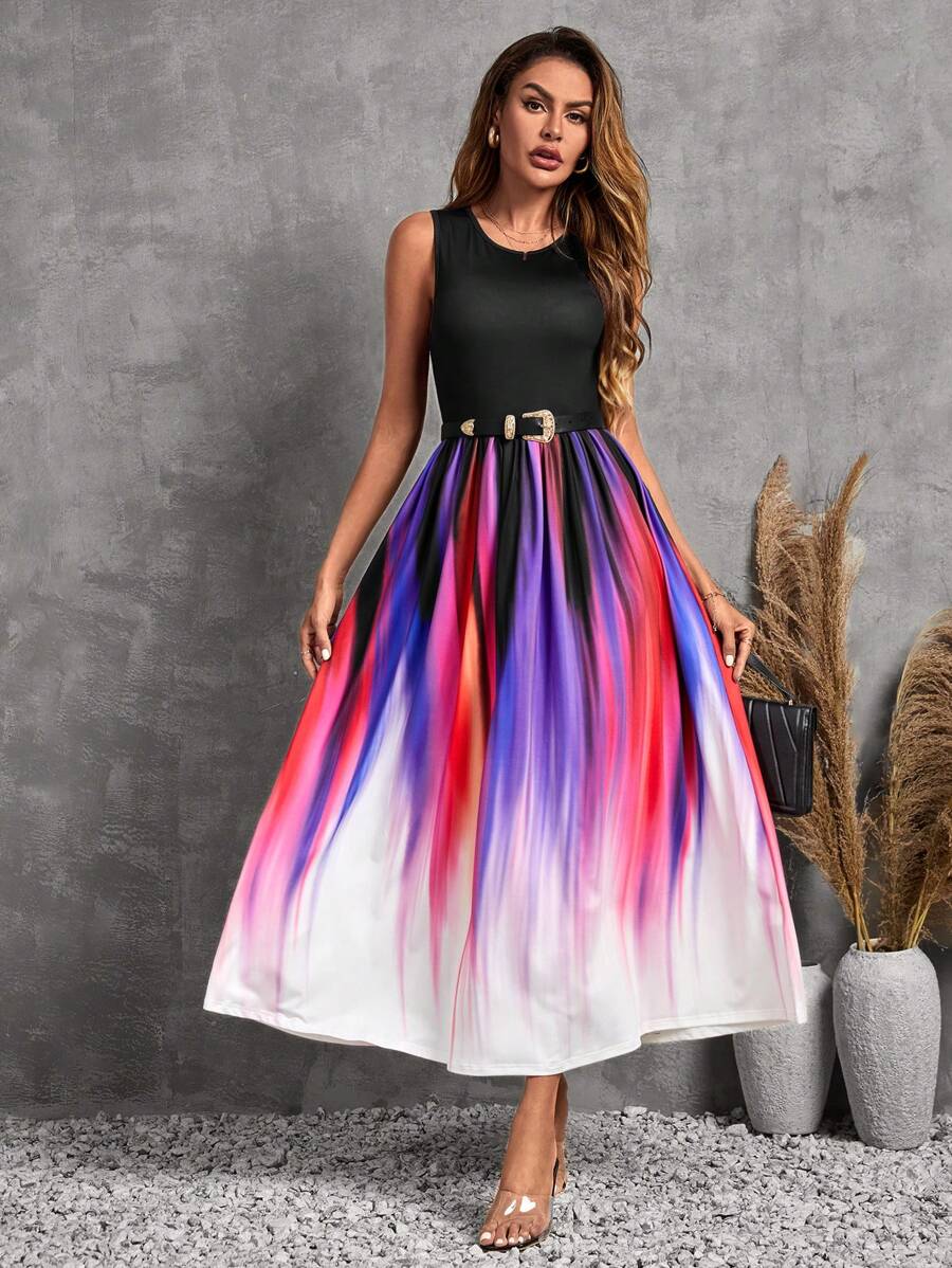 SHEIN Clasi 紮染A字連衣裙不附腰帶 - 彩色 - 查看 1