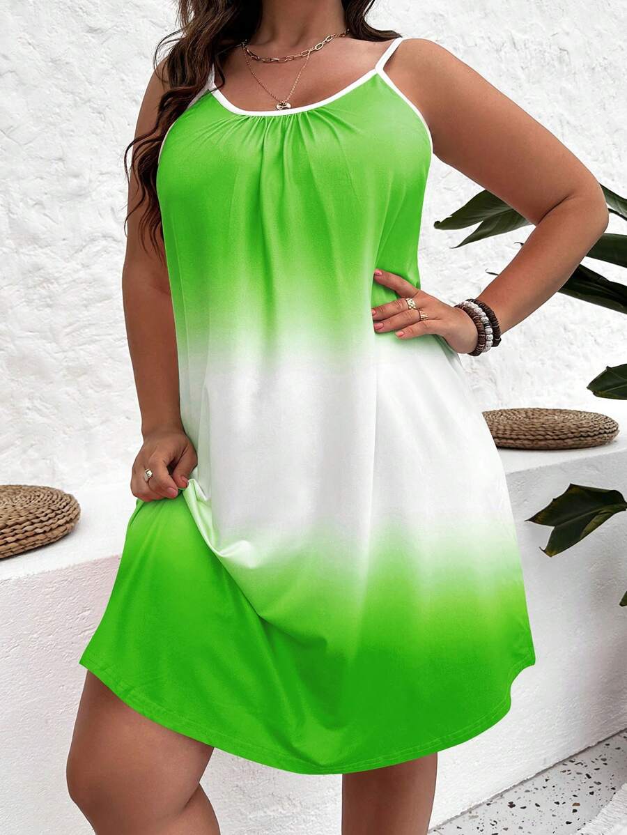 SHEIN VCAY Plus Ombre Print Cami Dress - Green - View 1