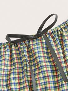 ROMWE 格紋肩上打結吊帶洋裝 - 彩色 - 查看 3