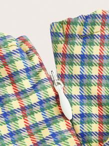 ROMWE 格紋肩上打結吊帶洋裝 - 彩色 - 查看 4