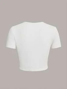 ROMWE Grunge Punk Plus Letter Graphic Crop Tee - White - View 2