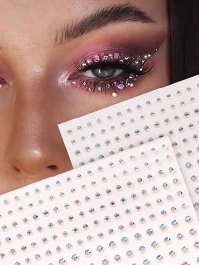 STARTTOOS 2 Sheets Multisize 3d Simulated Gemstones Eye & Face Stickers For Diy Decoration Of Music Festival, Y2k Makeup Party