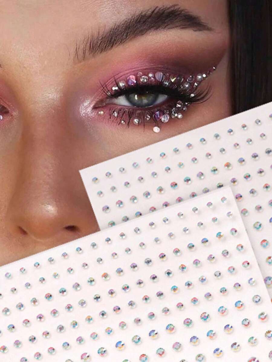 STARTTOOS 2 Sheets Multisize 3d Simulated Gemstones Eye & Face Stickers For Diy Decoration Of Music Festival, Y2k Makeup Party