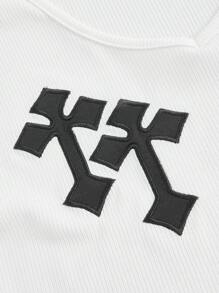 ROMWE Grunge Punk Plus Letter Graphic Crop Tee - White - View 4